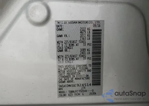 2016 Nissan Rogue S z USA, uszkodzony, nr VIN 5N1AT2MV1GC924514